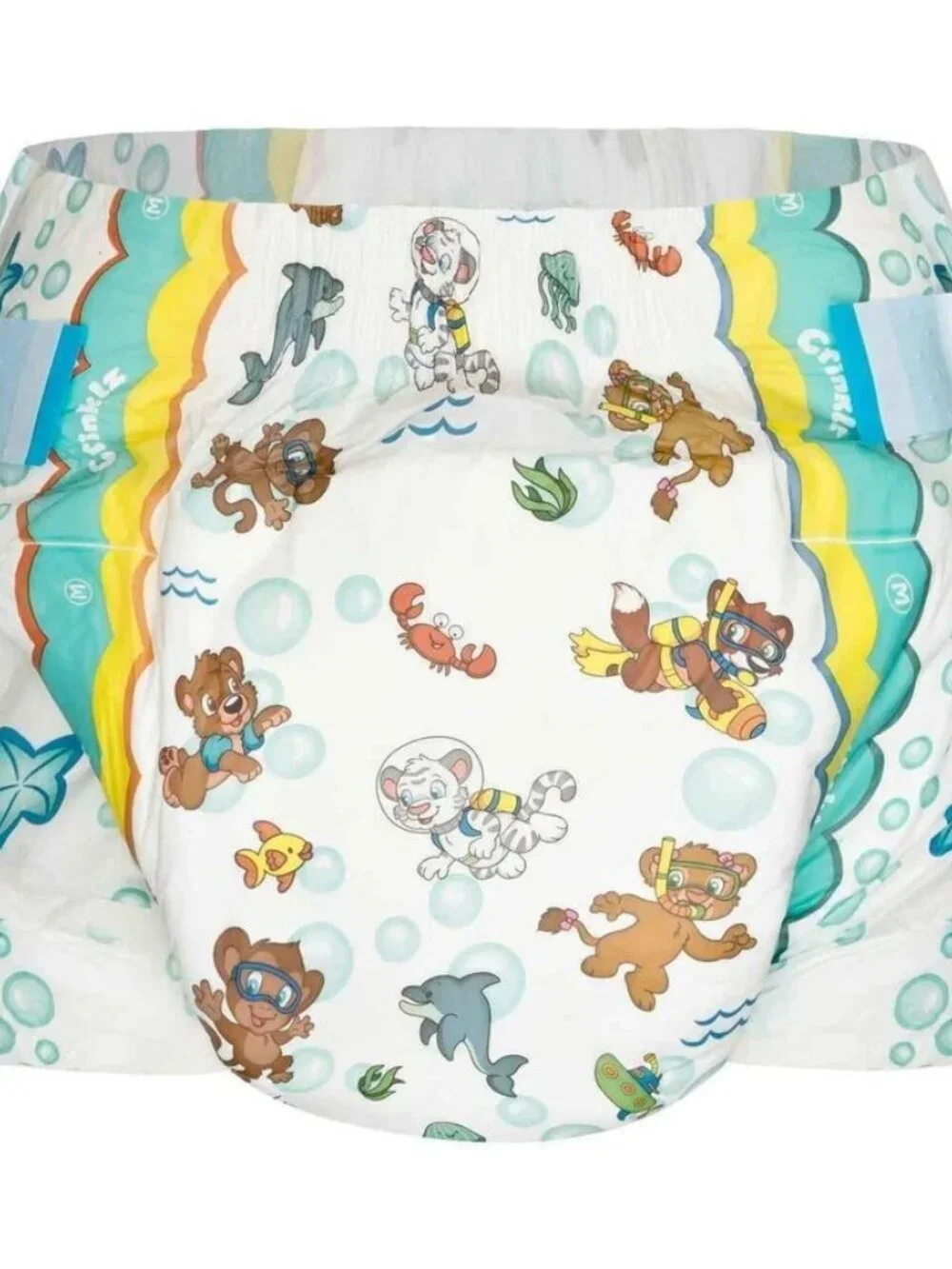 Crinklz Adult Plastic Backed Diapers sz LG 4 pack Aquanaut Print